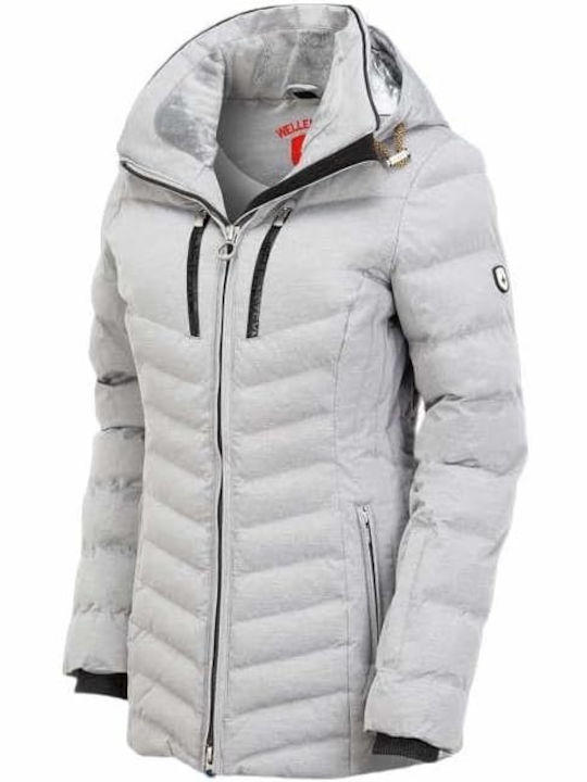 Wellensteyn Women's Short Puffer Jacket Waterproof and Windproof for Spring or Autumn with Hood Gray