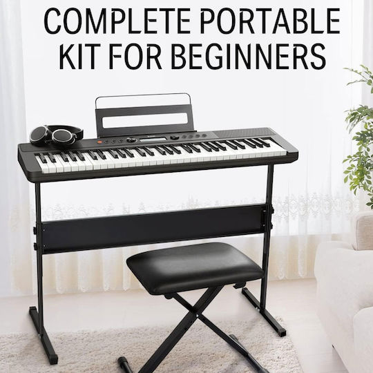 Donner Keyboard EC-3095 with 61 Keys Standard Touch with Stand, Headphones, Stool and Music Stand Black Stand / Bench / Headphones Set