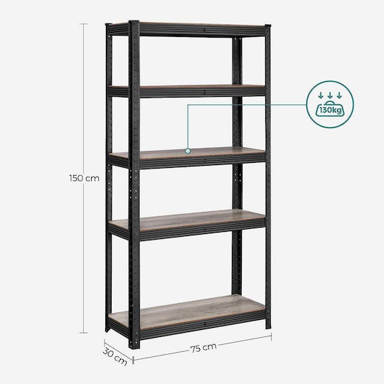 Songmics Ραφιέρα Dexion 75x30x150εκ. με 5 Ράφια Συνολικής Αντοχής 650kg