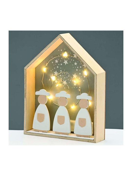 Aca Christmas Illuminated Decorative Wooden House Brown with Electric / Battery 25x20x4.5cm.