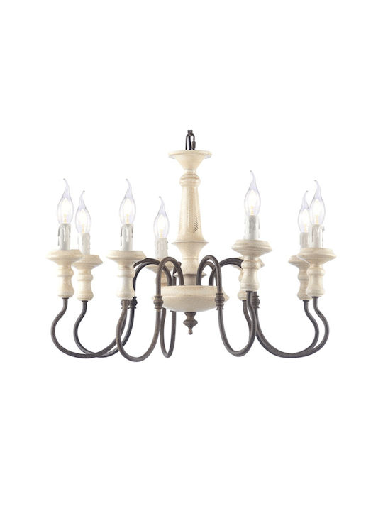 Aca Toulouse Πολυέλαιος 8xE14 Ø60cm με Κεράκια Μπεζ EG178P60R