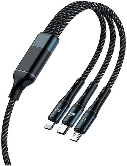 Awei CL-972 Braided USB to micro USB / Type-C / Lightning Cable Μπλε 1.2m
