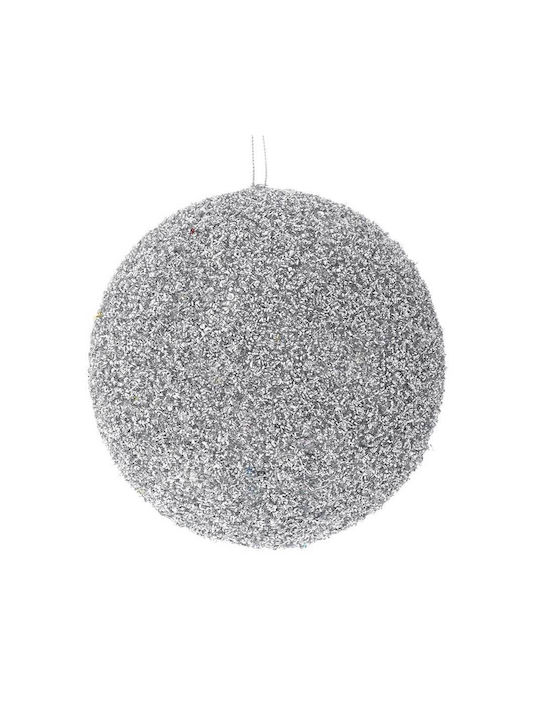 Hanging Ball Ornament Plastic Silver with Glitter