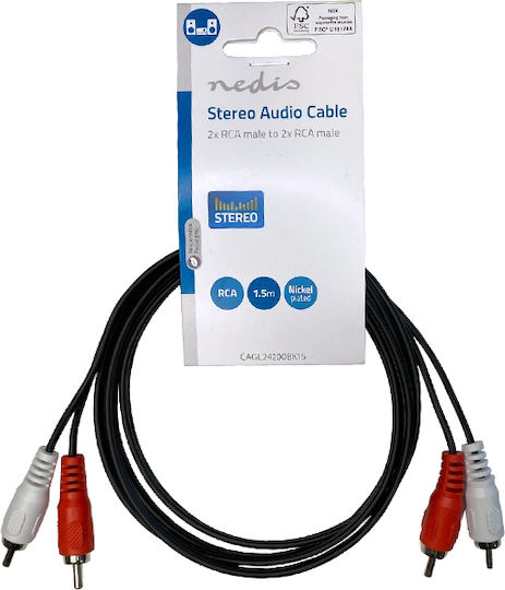 Nedis Cable 2x RCA male - 2x RCA male 1.5m CAGL24200BK15