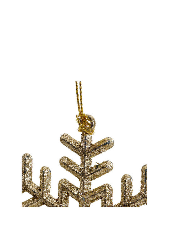 Hanging Snowflake Ornament Plastic Gold with Glitter 10x10cm