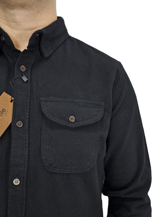Langärmeliges Flanell Overshirt Schwarz