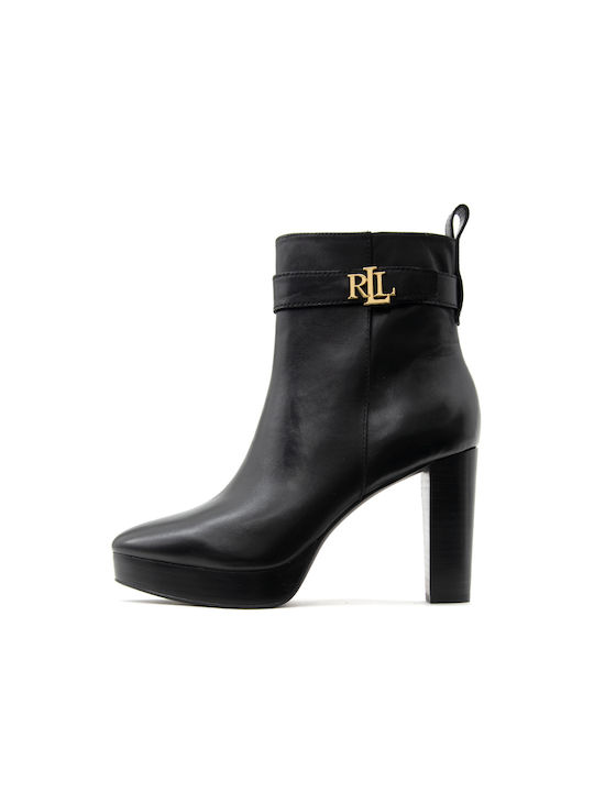 Ralph Lauren Leather Women's Ankle Boots with High Heel Black