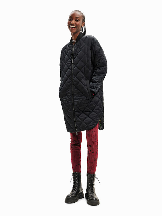 Desigual Women's Long Puffer Jacket for Winter Black