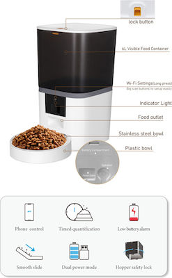 Bruno Automat Stainless Steel Dog Feeder cu Suport 6lt White