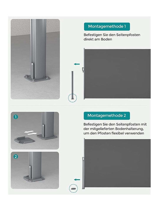 Songmics Rulou lateral de umbrire Grădină Gri x1.6m