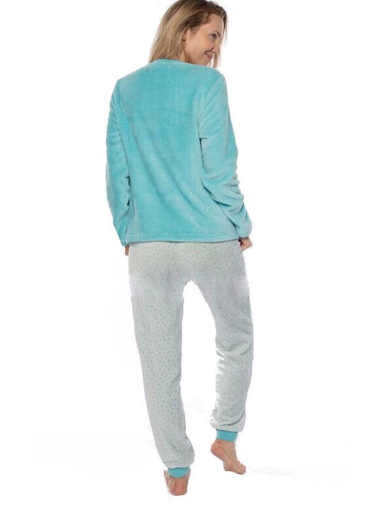 Muydemi Winter Women's Pyjama Set Fleece Turquoise