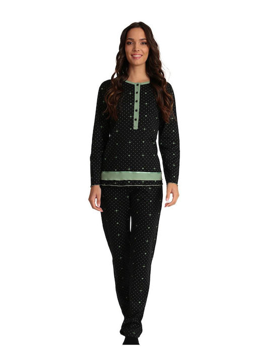 Lydia Creations Winter Women's Pyjama Set Cotton Green