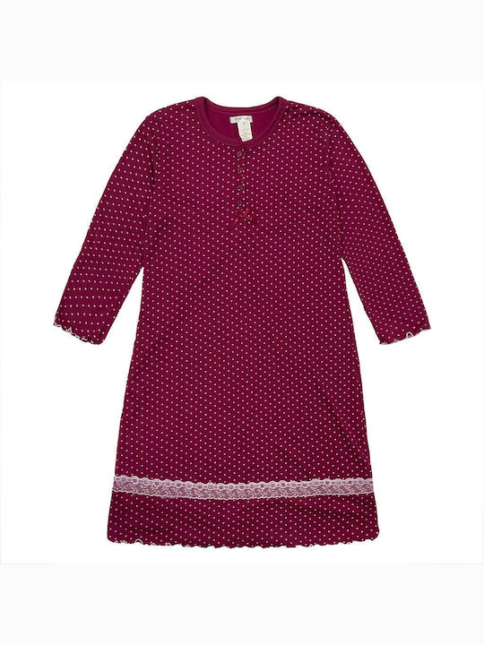 Ustyle Winter Cotton Women's Nightdress Burgundy