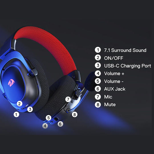Redragon H510 RGB-PRO Ασύρματο Over Ear Gaming Headset με σύνδεση USB