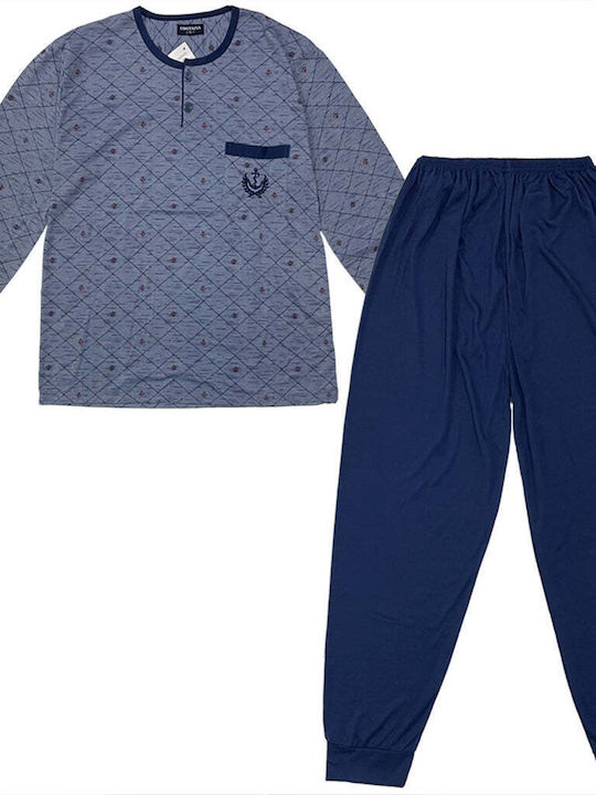 Ustyle 7168 Men's Winter Cotton Pajamas Set Blue