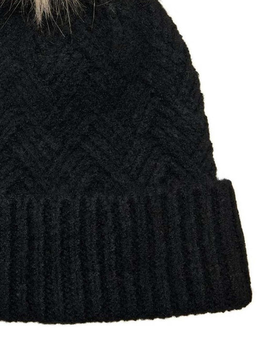 Pom Pom Beanie Γυναικείος Σκούφος Πλεκτός σε Μαύρο χρώμα