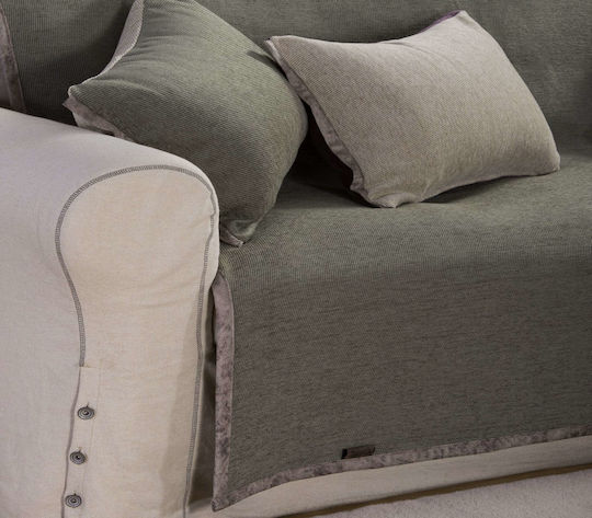 Nef-Nef Homeware New Tanger Sofa Throws 2 Seater 2 Sides P180xL250cm F Green Ecru