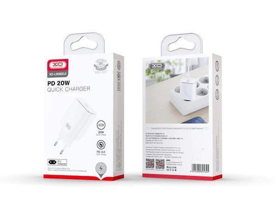 XO Charger with USB-C Port and Cable USB-C - Lightning 20W Power Delivery Whites (L90B)