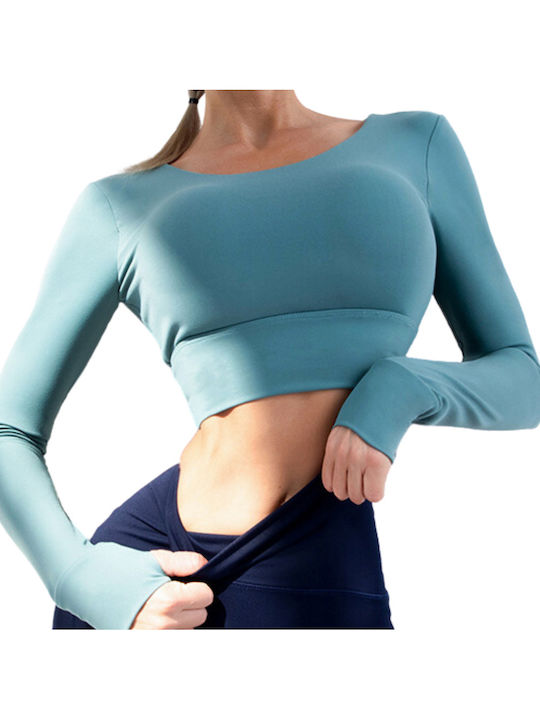 Ramona Γυναικείο Αθλητικό Crop Top Μακρυμάνικο Μπλε