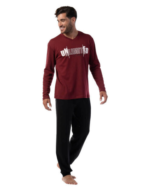 Secret Point Men's Winter Pajamas Set Burgundy