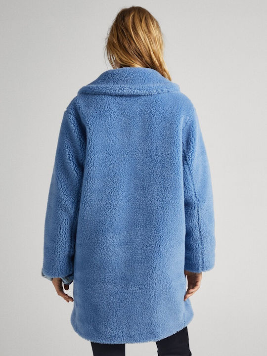 Damen Hellblau Mantel mit Knöpfen