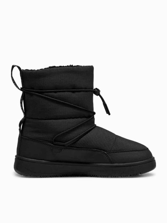 Synthetic Leather Snow Boots with Laces & Fur Snowbae Black