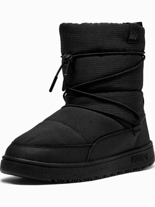 Synthetic Leather Snow Boots with Laces & Fur Snowbae Black