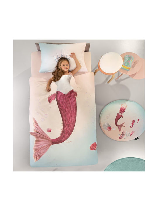 Saint Clair Set Kids Duvet for Single Bed with Pillowcase Mermaid Suede Pink 160x220εκ.