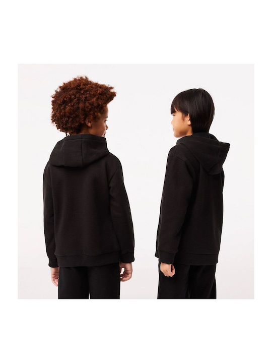 Lacoste Kids Fleece Sweatshirt with Hood and Pocket Black