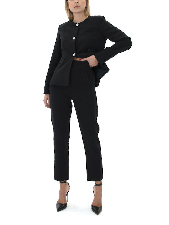 MY T Women's High-waisted Fabric Trousers in Straight Line Black