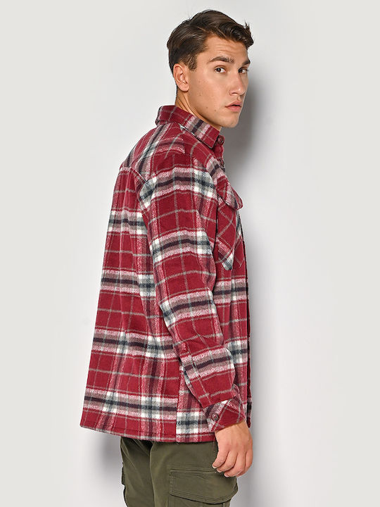 Long Sleeve Overshirt In Regular Fit Checked Burgundy
