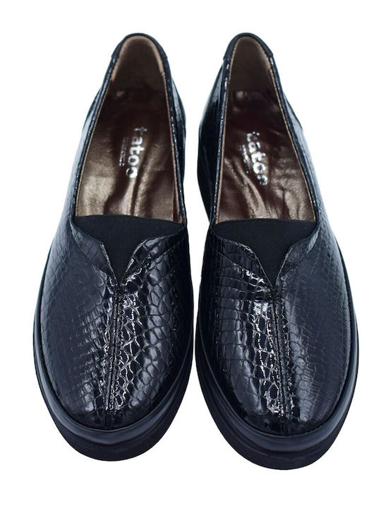 Tatoo Anatomic Women's Leather Slip-Ons Croco Black