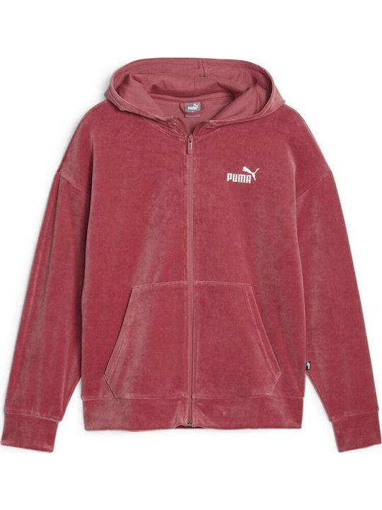 Elevated Women's Sweatshirt Jacket Velvet Hooded Red