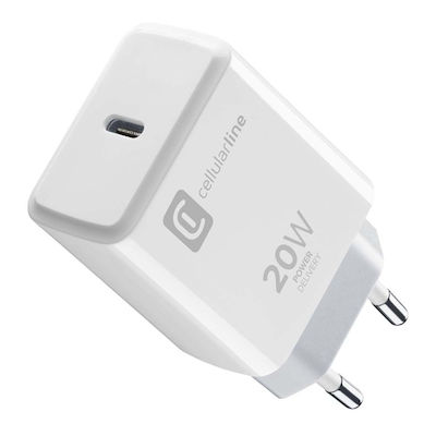 Cellular Line Ladegerät ohne Kabel mit USB-C Anschluss 20W Stromlieferung Weißs (ACHIPHUSBCPD20WW)