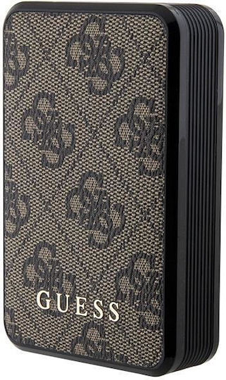 Guess Metal Logo Power Bank 10000mAh 18W με Θύρα USB-A και Θύρα USB-C Καφέ