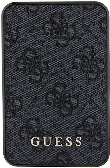 Guess Metal Logo Power Bank 5000mAh 15W с USB-A порт и USB-C порт Черен