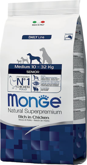 Monge Daily Line Senior Medium 12кг Суха Храна за Възрастни Кучета от Средни Породи с Пилешко