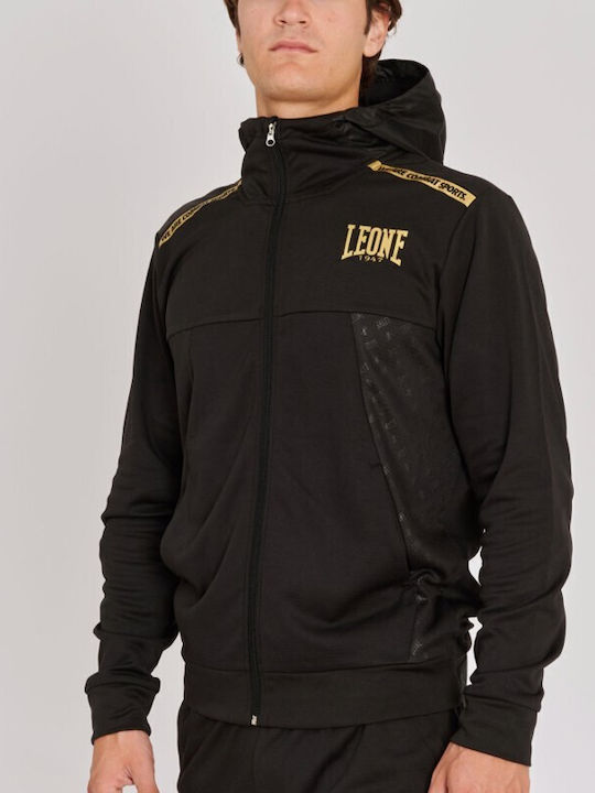 Leone 1947 Men's Sweatshirt Jacket with Hood and Pockets Black