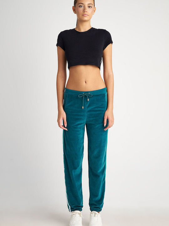 SugarFree Women's High Waist Jogger Sweatpants Green Velvet