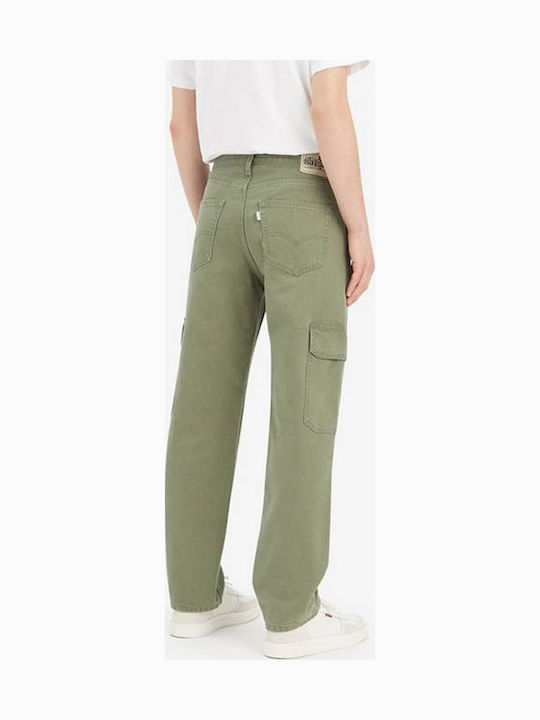 Men's Cargo Jeans Pants with Loose Tapered Fit Green