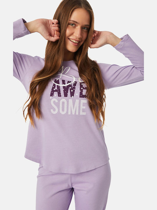 Minerva Winter Damen Pyjama-Set Flieder