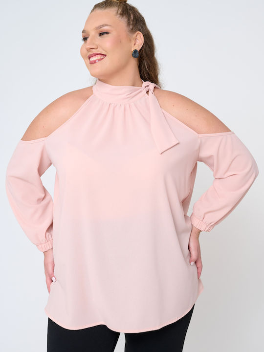 Jucita Women's Blouse Off-Shoulder Long Sleeve Pink