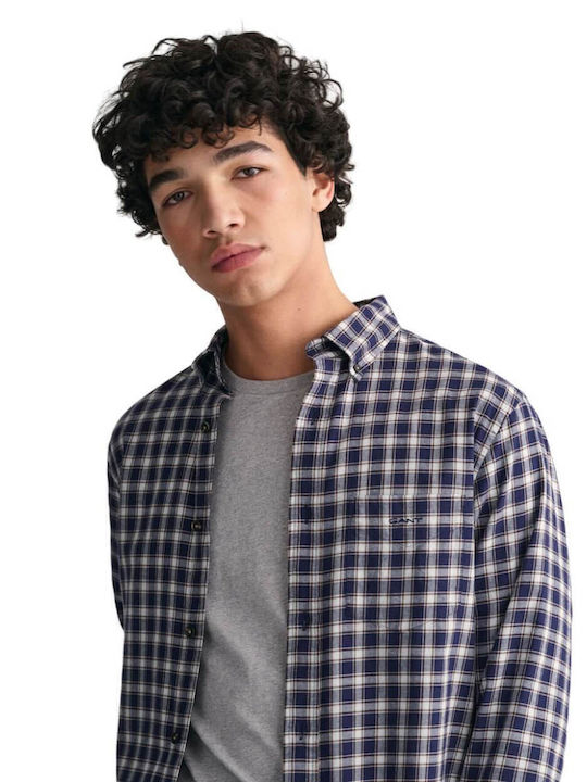 Long-sleeved Flannel Shirt Checked Blue