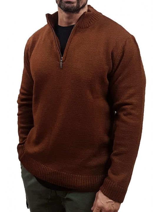 Lexton Men's Long Sleeve Sweater with Zipper Brown