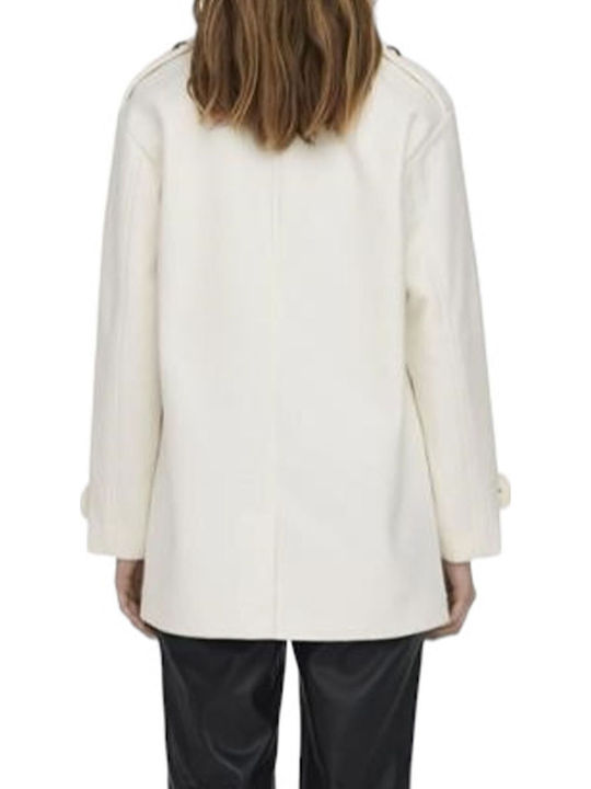 Women's White Peacoat with Buttons