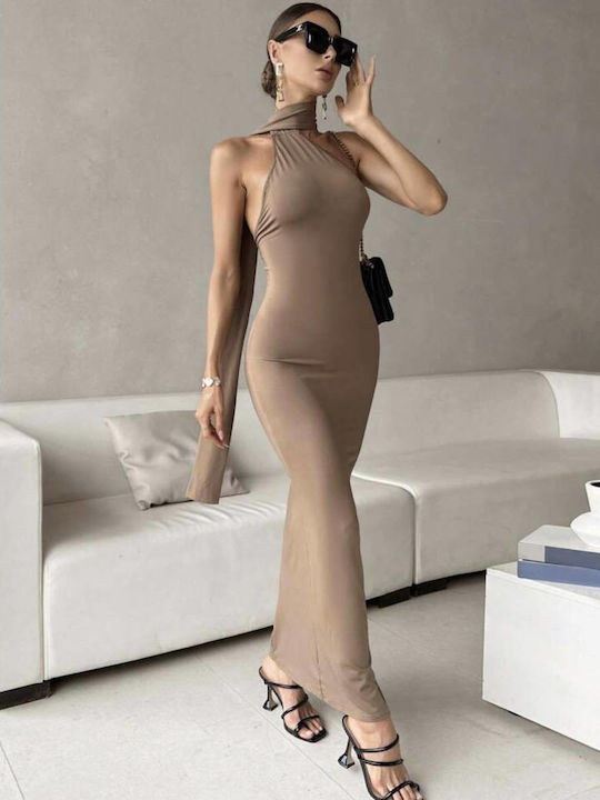 Woman's Fashion Maxi Βραδινό Φόρεμα Μπεζ