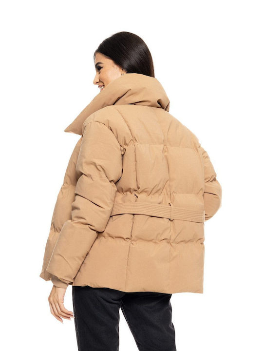 Biston Kurz Damen Puffer Jacke für Winter Braun