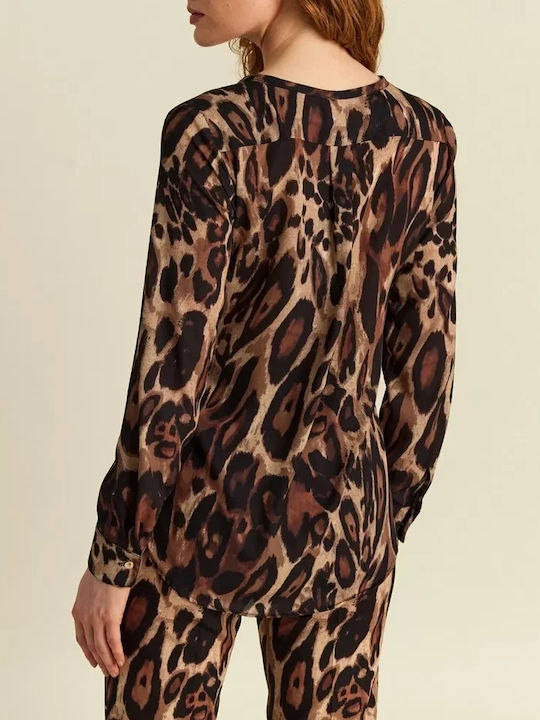Women's High-waisted Fabric Trousers Slim Fit Leopard Black