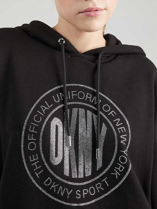 DKNY Women's Long Hooded Sweatshirt Black