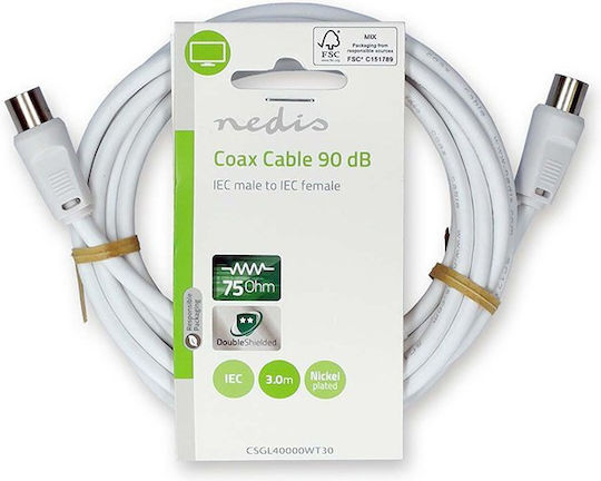 Nedis Καλώδιο Κεραίας Coax male - Coax female Λευκό 3m (CSGL40000WT30)